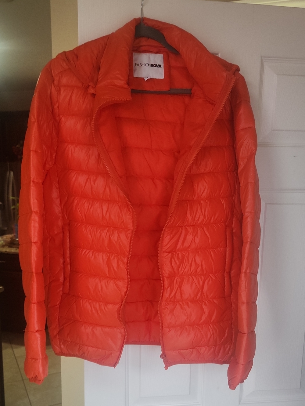 Fashion Nova Bright Orange Quilted Puffer Jacket